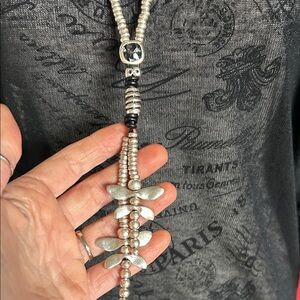 NWOT adjustable leather and silver plated necklace with Swarovski black crystal